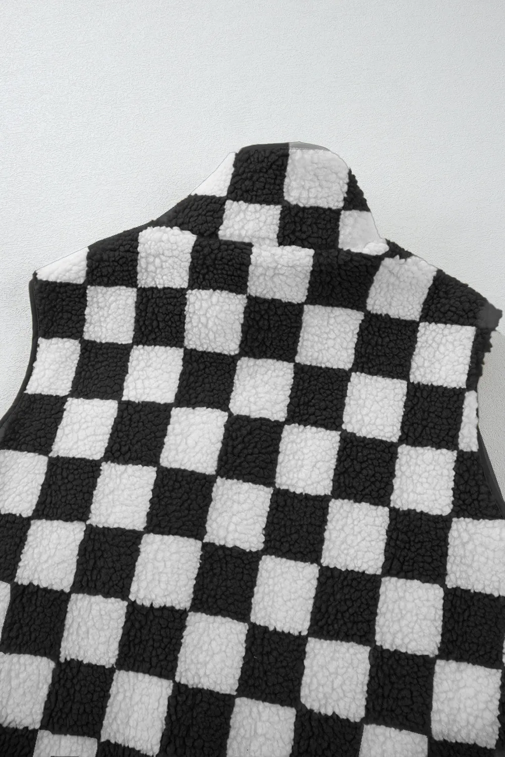 Checkered Sherpa Collared Jacket Vest