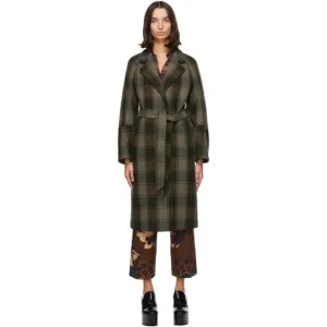 Dries Van Noten Khaki Check Belted Coat
