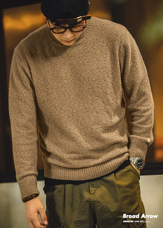 Maden Vintage Half Turtleneck Solid Color Sweater Men's Autumn and Winter Thin Fluffy Knitted Sweaters Halloween Men Pullovers