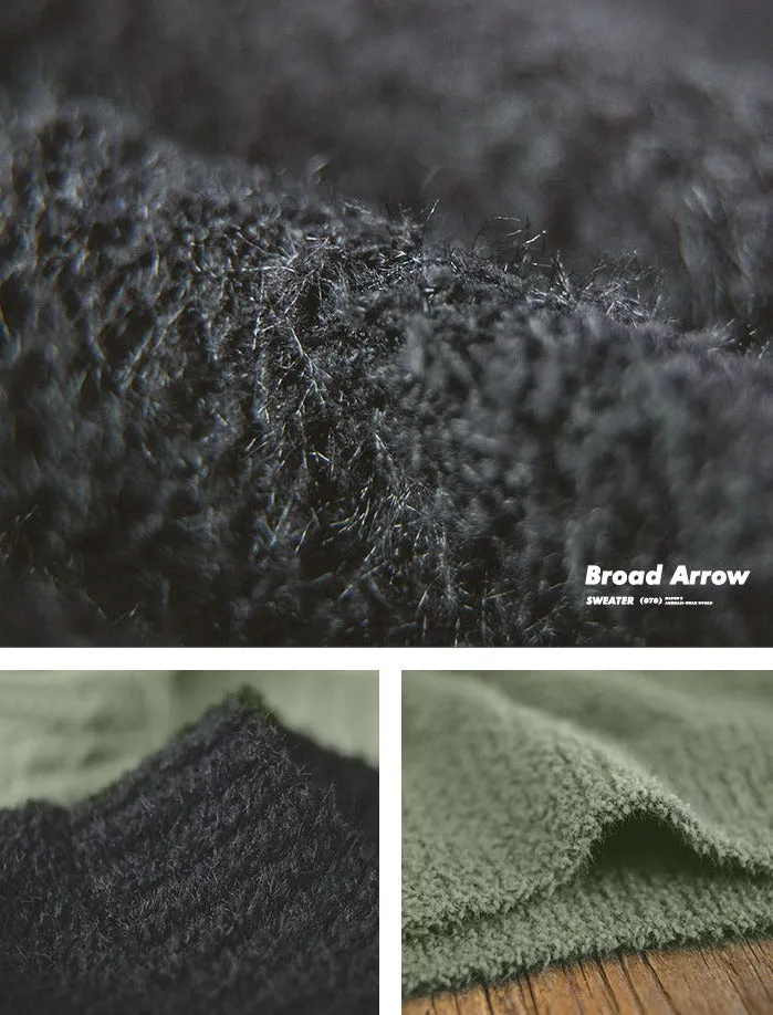 Maden Vintage Half Turtleneck Solid Color Sweater Men's Autumn and Winter Thin Fluffy Knitted Sweaters Halloween Men Pullovers
