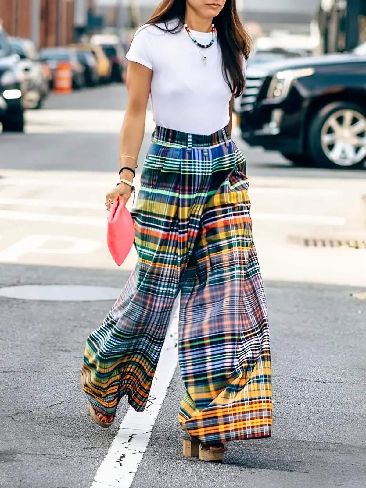 Multi-Colored Women's Vintage Wide Leg Plaid Pants Spring and Summer Loose Casual Wide Leg Pants for Women