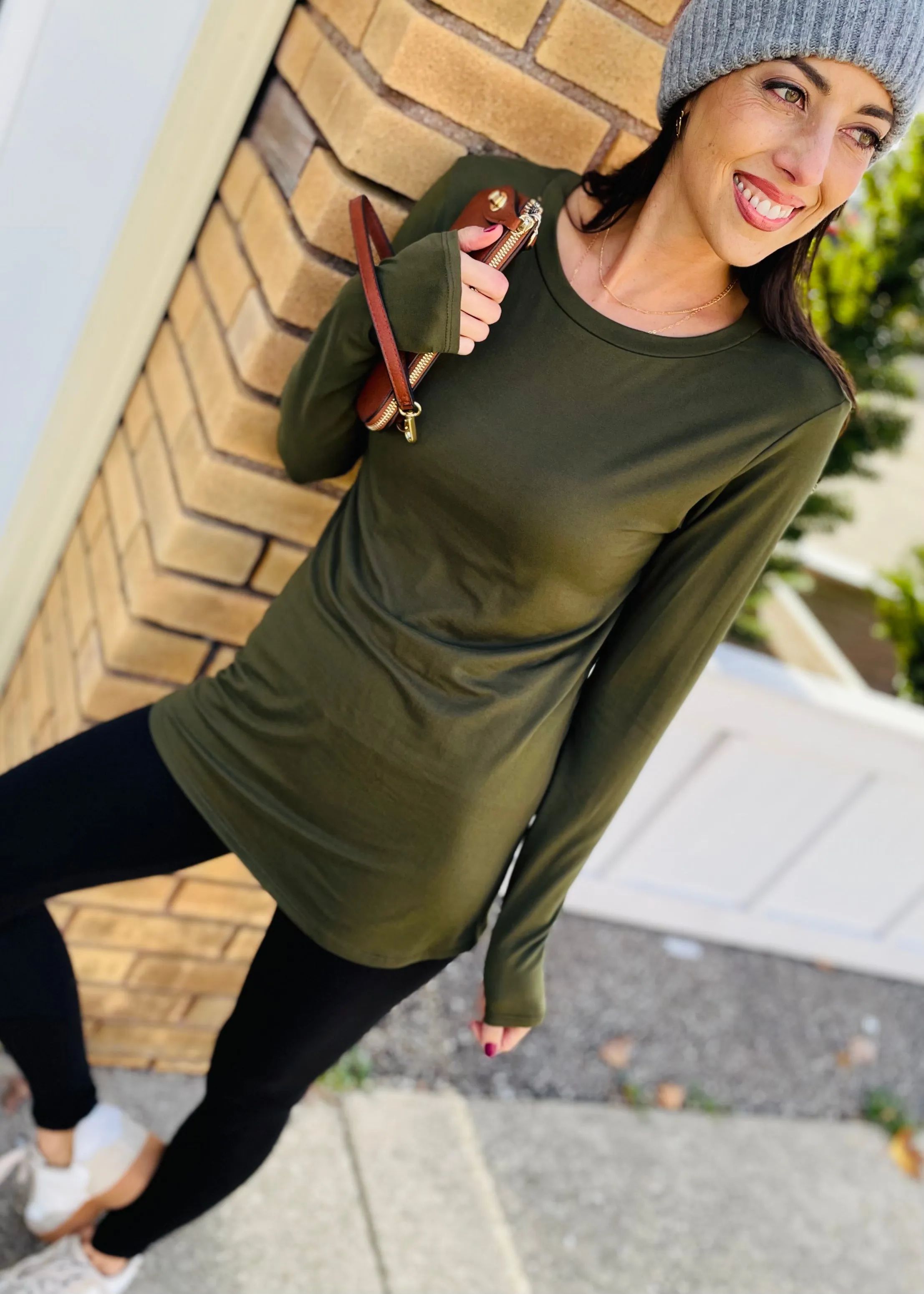 Rounded Bottom Solid Basic Long Sleeve Top - Assorted Colors