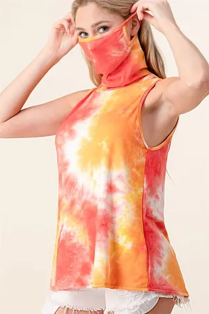 Tie Dye Sleeveless Turtleneck Tank Top With Mask