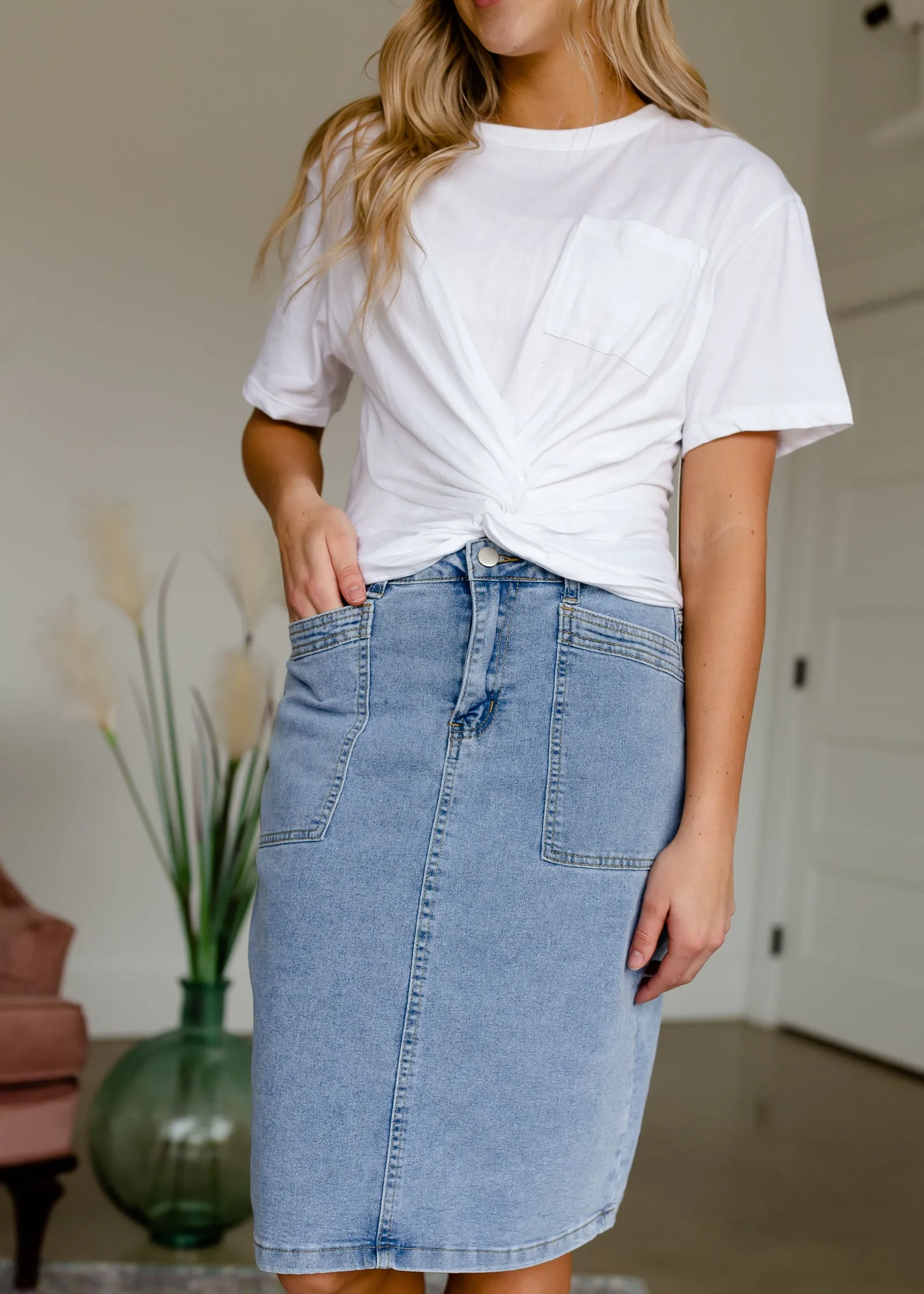 White Knit Front Knot Top